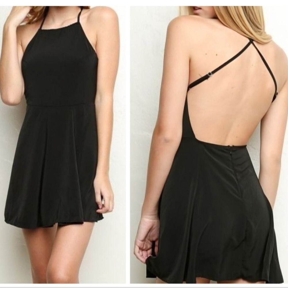 Brandy Melville Solid Black Kirsten Twirl Mini Dress - Adjustable X-Back Straps